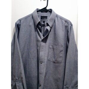 Bill Blass Mens Herringbone Striped Button-Up Shirt 16 34/35 Blue Long Sleeve Co